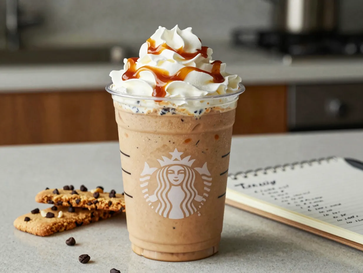Caramel cookie bar frappuccino with java chips and nutty syrups