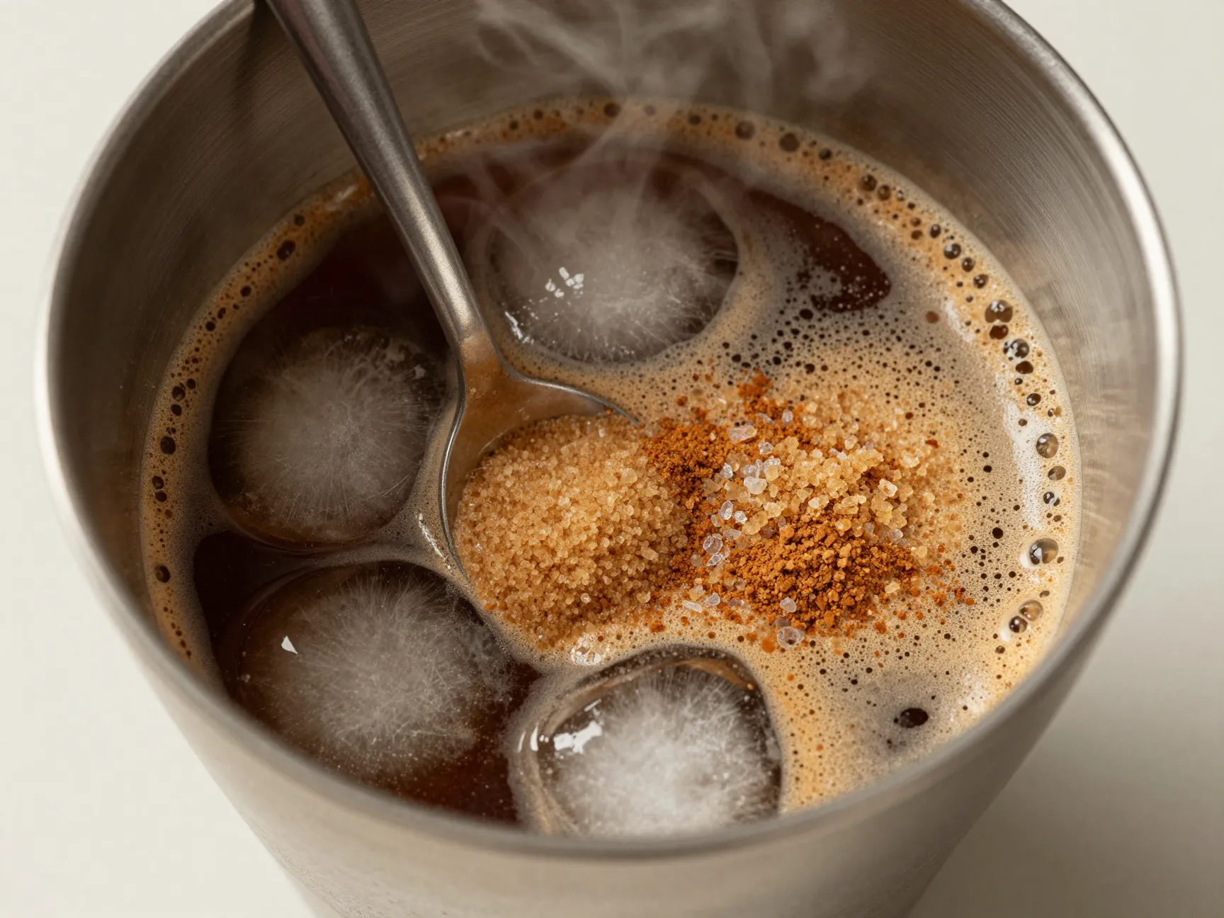 Four ingredient minimalist version with brown sugar shaken directly in glass