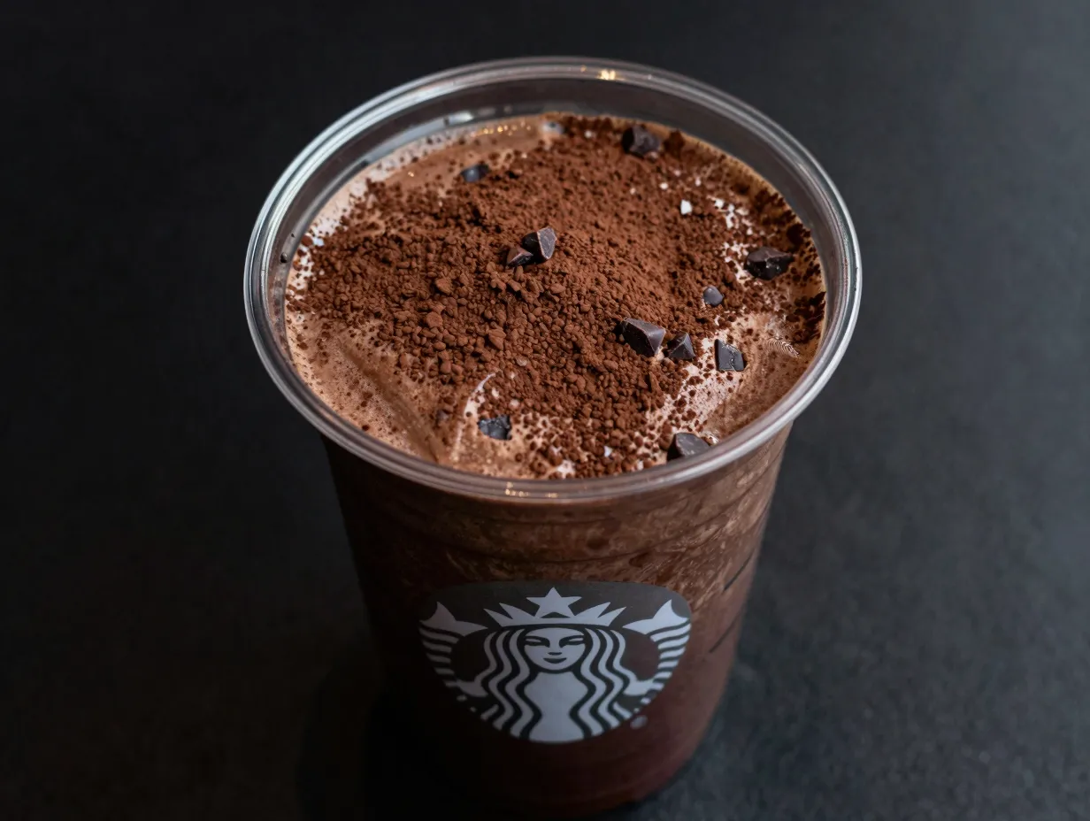 Double chocolatey chip crème frappuccino with dark sauce and cocoa