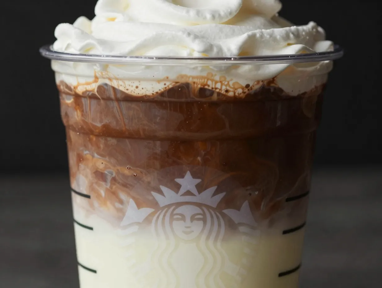 Black and white mocha combining two chocolate sauces in a cup