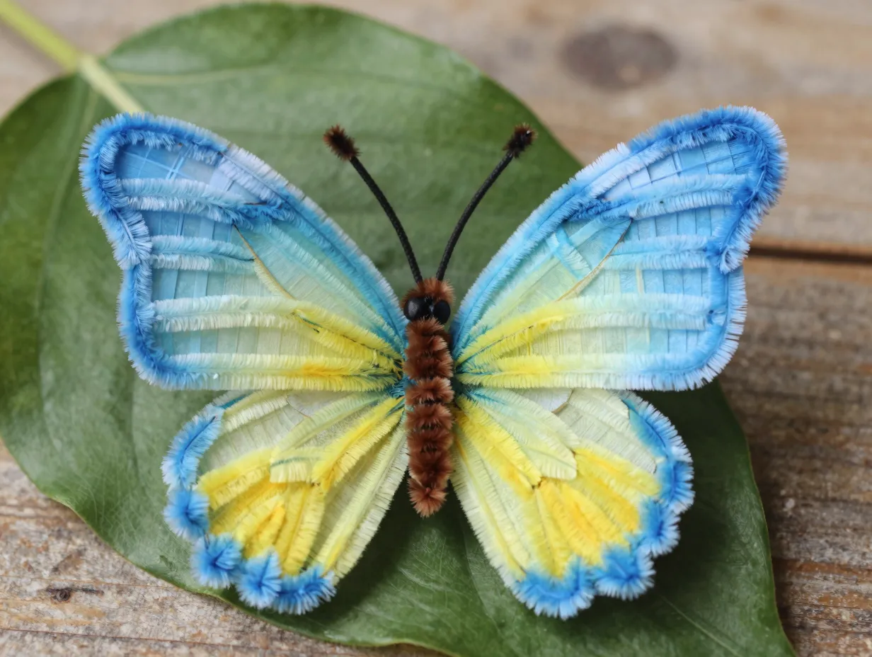 Blue and yellow coffee filter butterfly with pipe cleaner antennae
