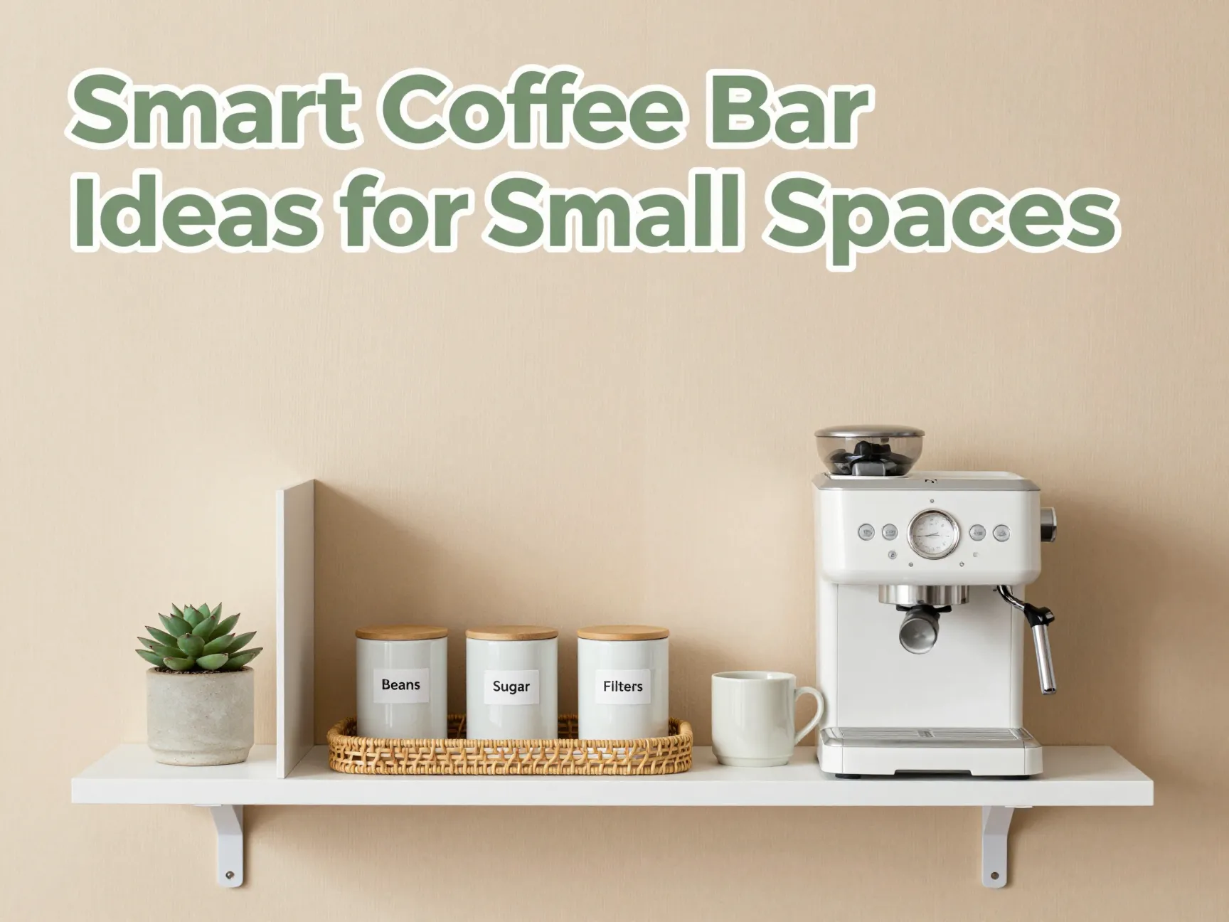 Clean minimalist floating shelf coffee station idea nook