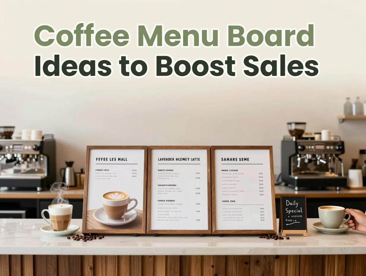 Magnetic wooden chalkboard menu coffee shop counter perspective display