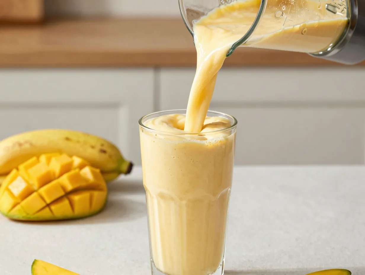 Creamy tropical banana mango vanilla sweet cream smoothie