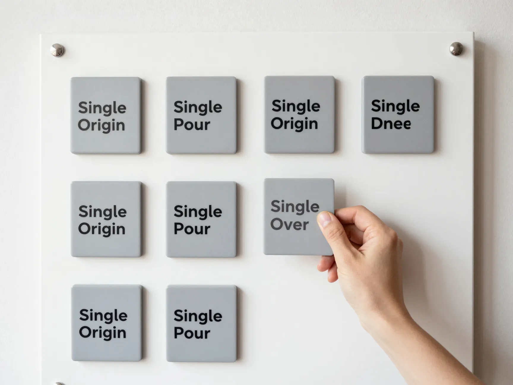 Modern magnetic menu board with repositionable drink tiles