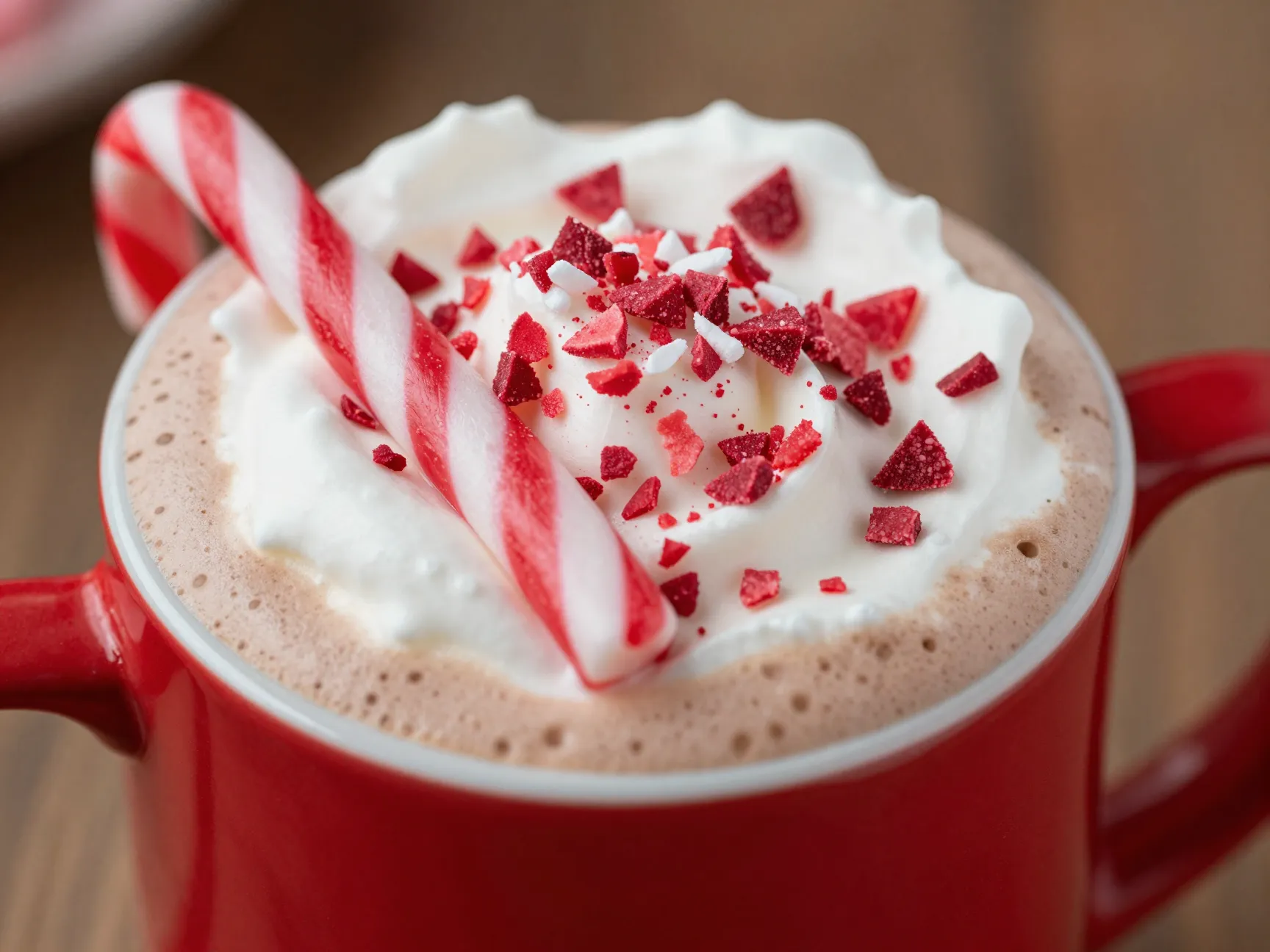 Peppermint mocha topped with candy cane garnish