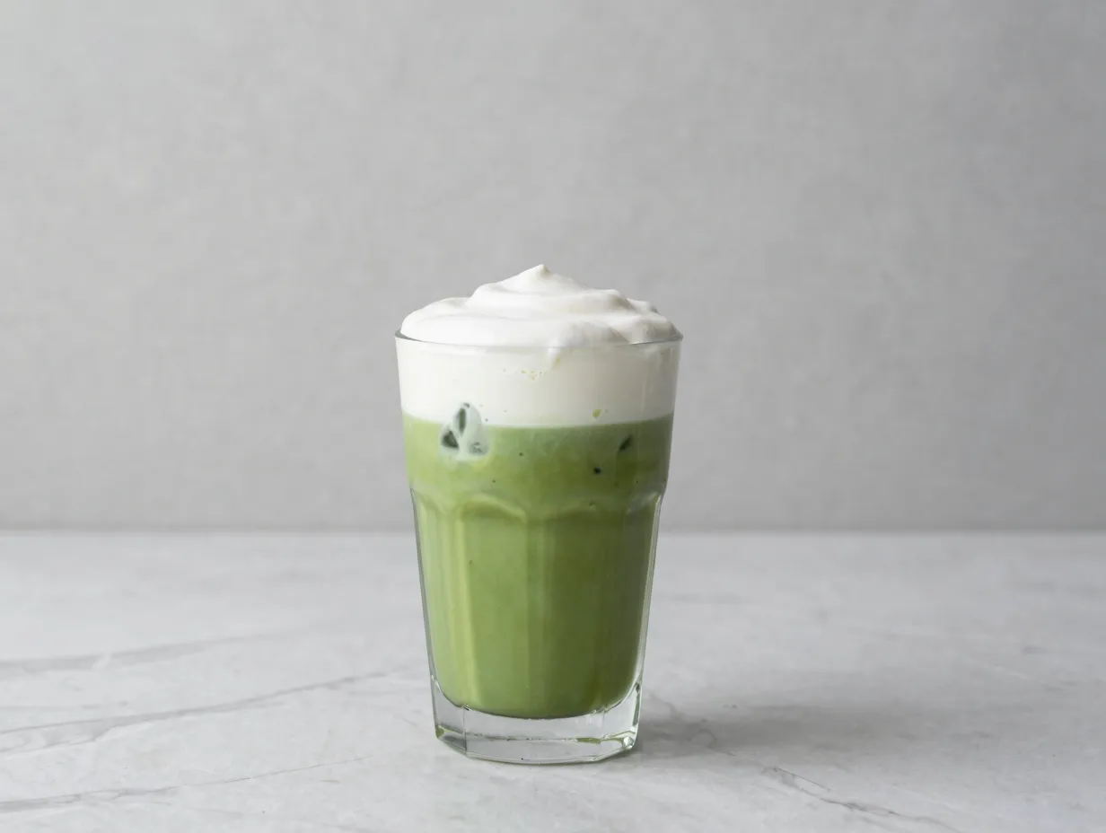 Iced matcha latte with vanilla sweet cream green and white float