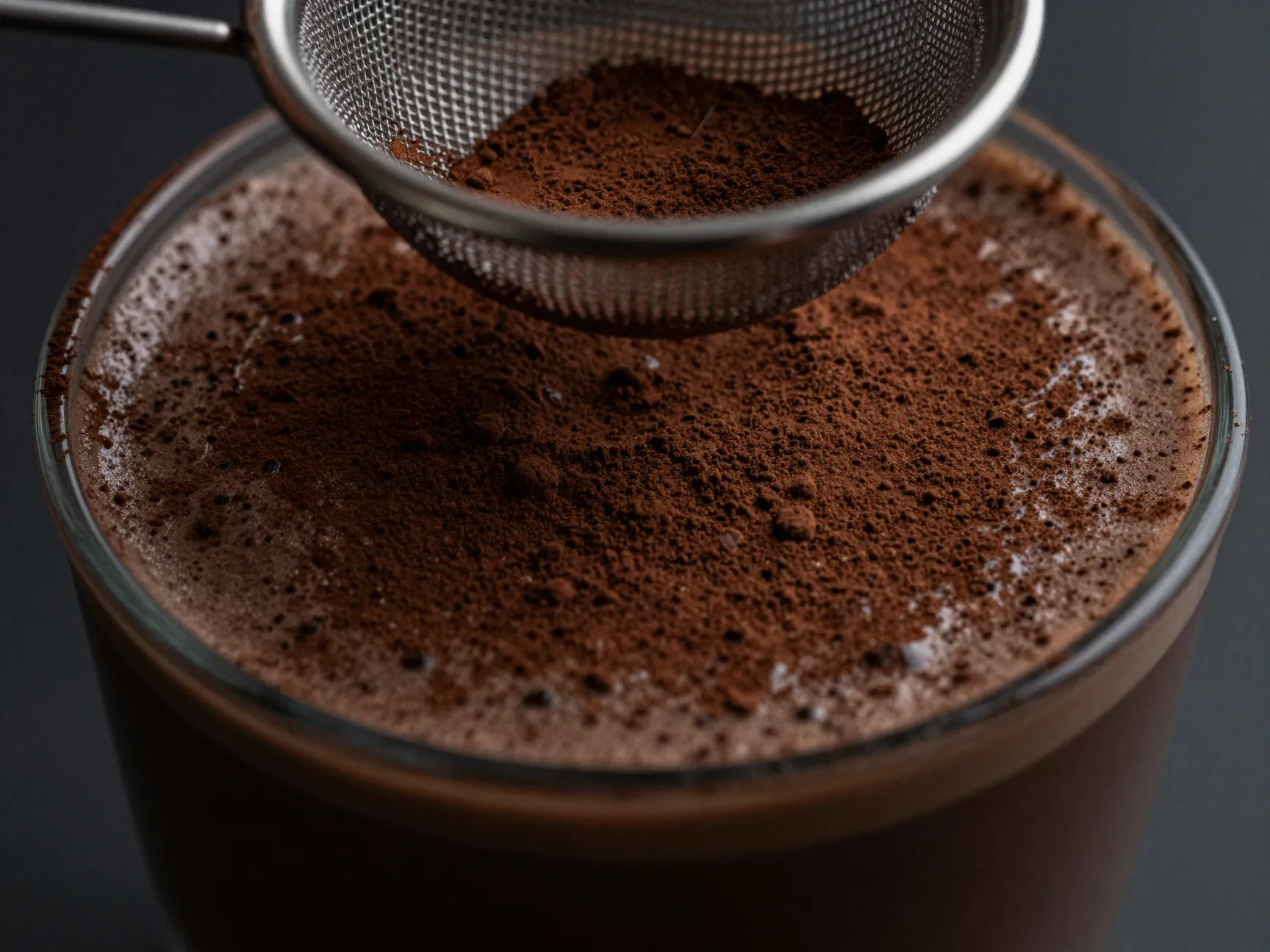 Dark chocolate mocha with cocoa powder dusted top