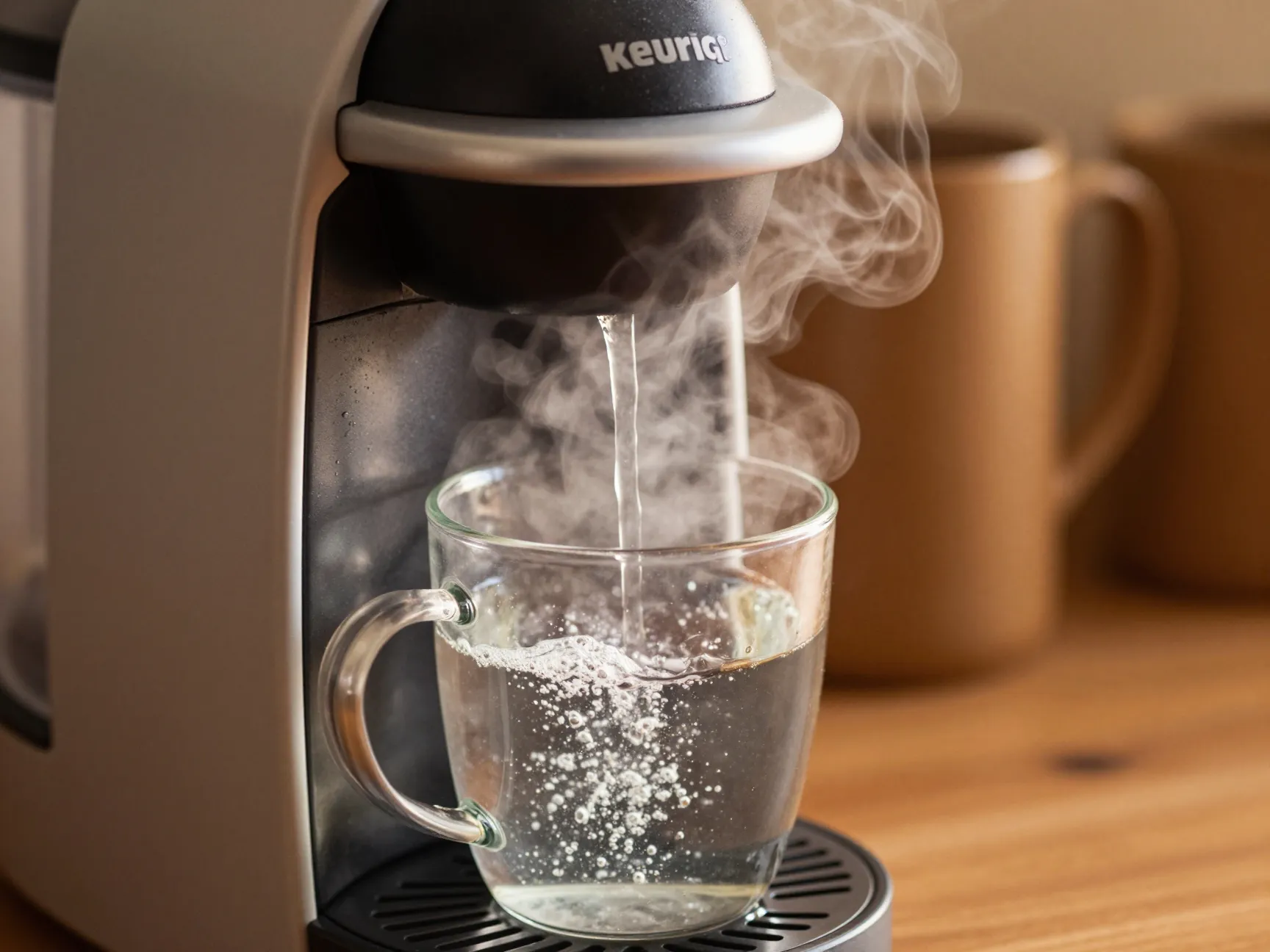 Keurig running water only cycle heating mug steam