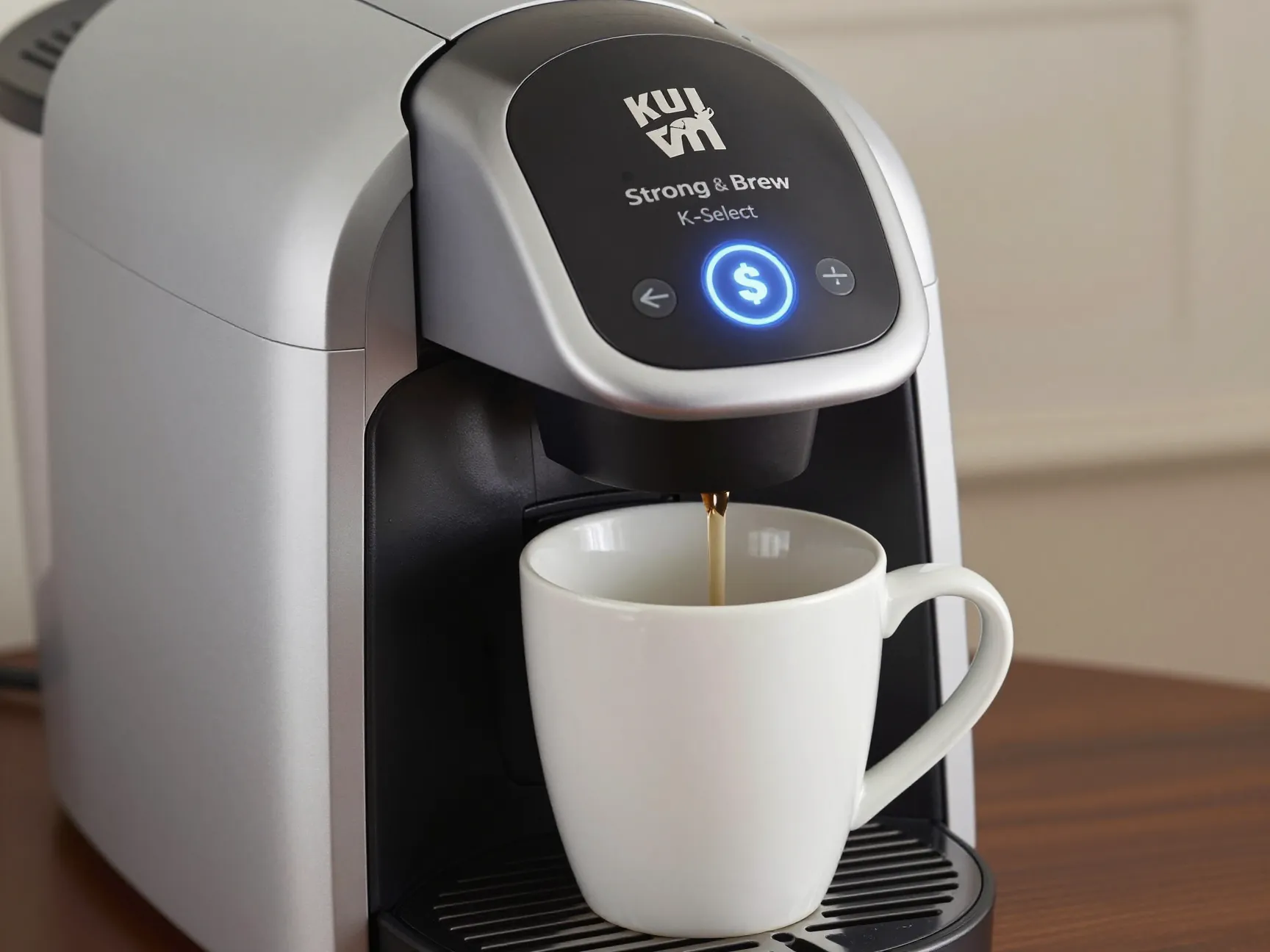 Keurig machine with strong brew button selected