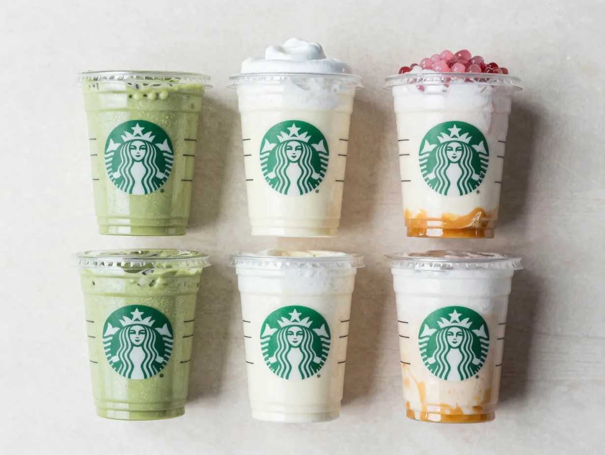 Layered customizations matcha mocha drizzle and vanilla foam