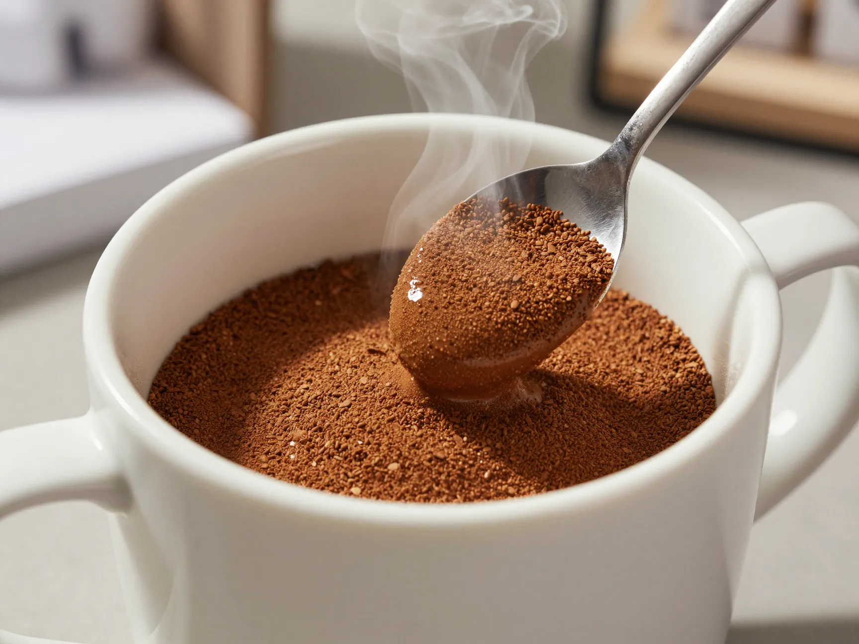 Premium instant coffee dissolving paste in ceramic mug