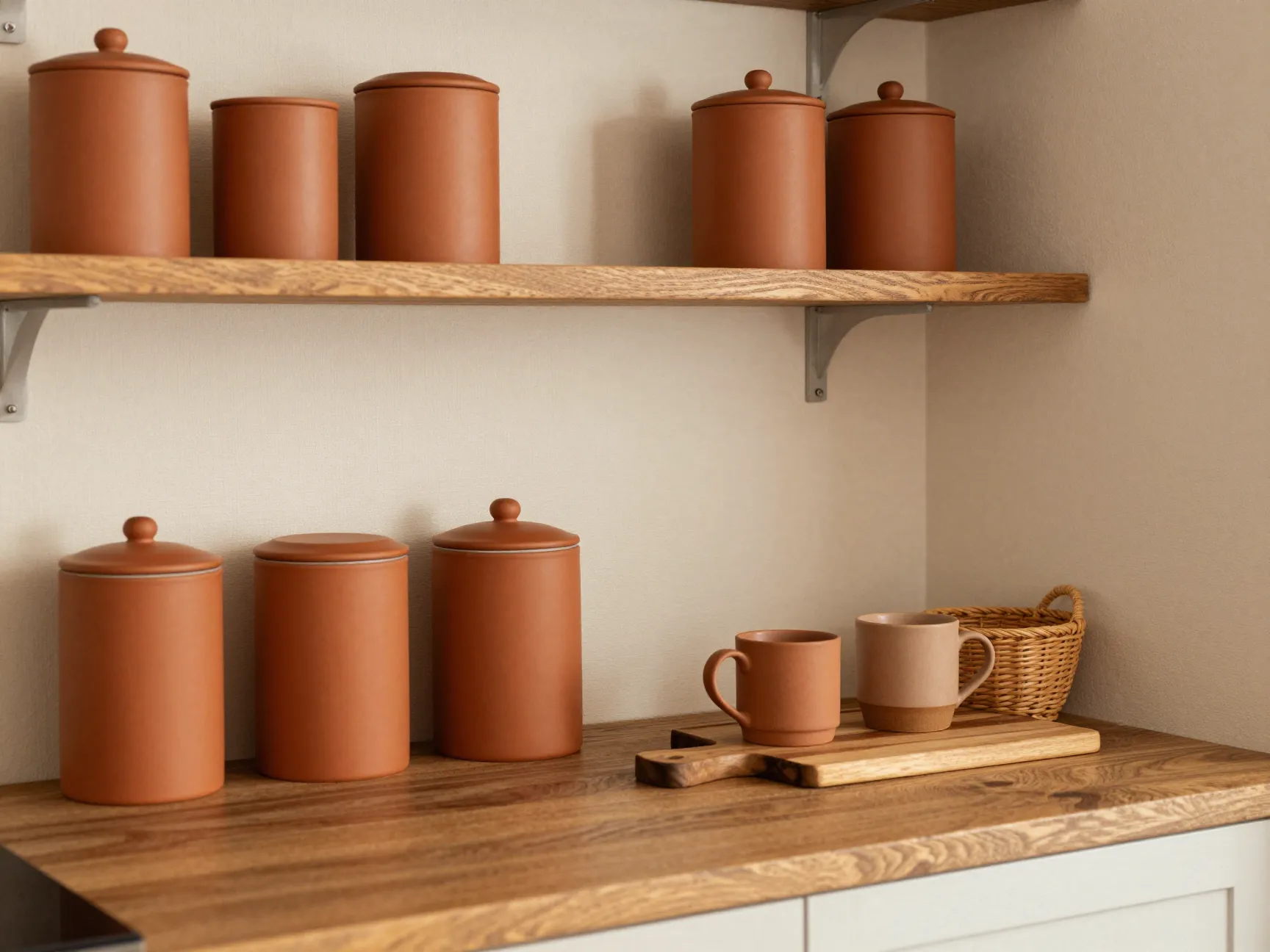 Strategic color scheme earthy tones terracotta cream warm brown wood