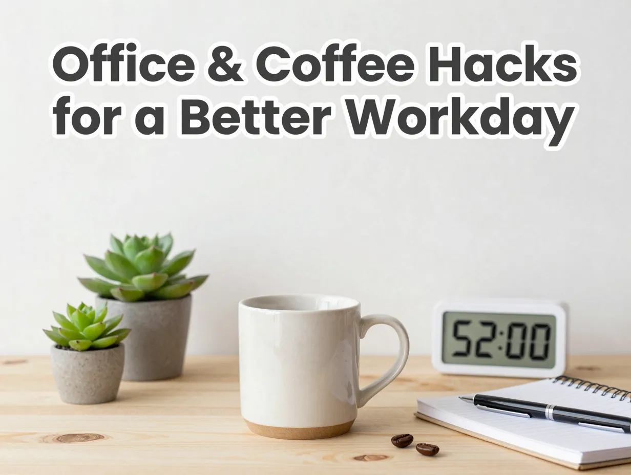 Coffee mug succulent timer beans notebook desk hacks