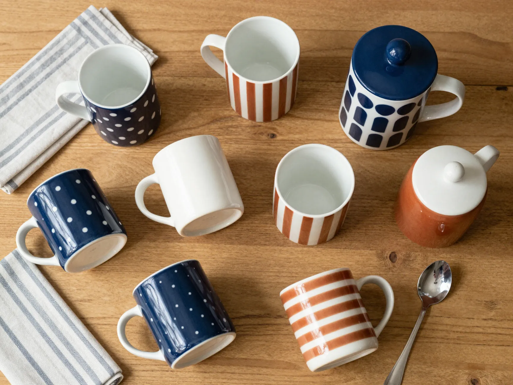 Assorted polka dot striped mugs graphic print canister