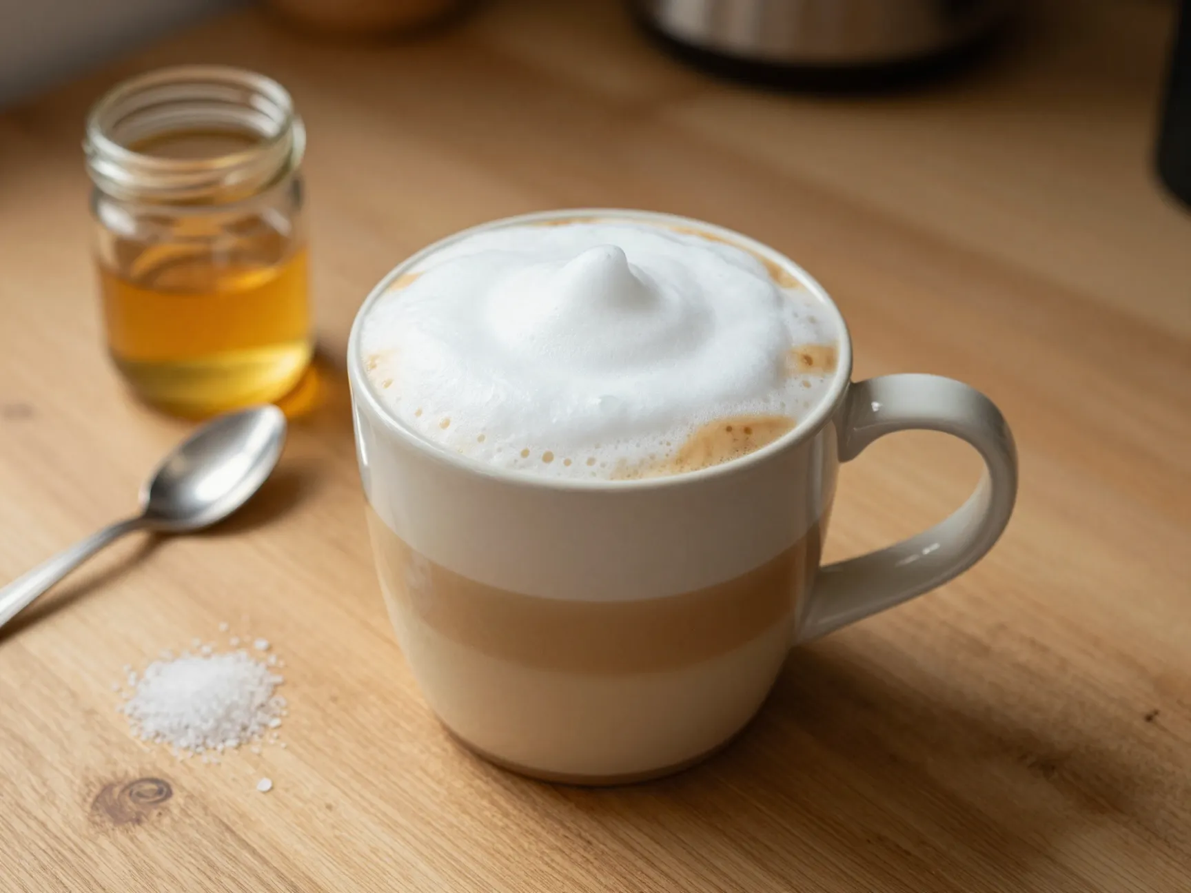 Classic vanilla latte timeless crowd pleaser with whole milk and foam