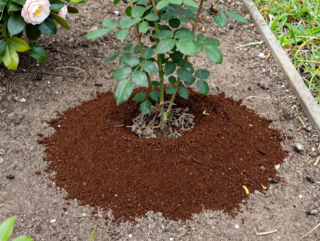 Natural pest repellent barrier around plants and borders