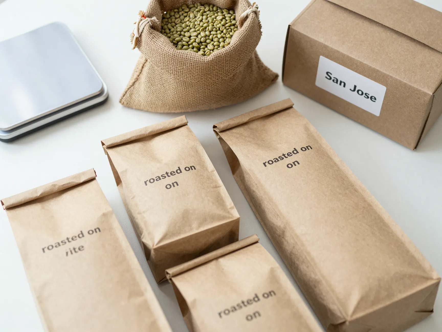 Weekly roasted fresh coffee beans dated and bagged for delivery