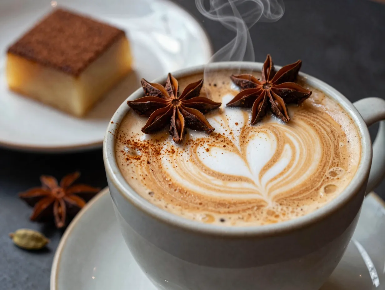 Globally inspired coffee drink with unique spices and presentation