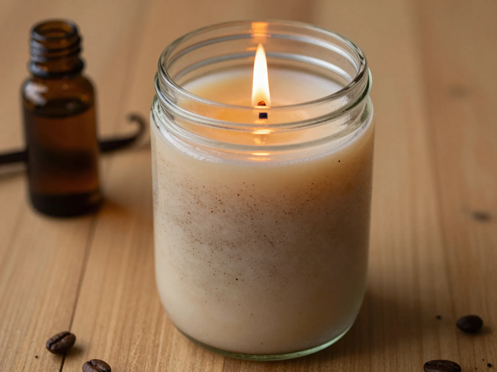 Homemade coffee scented candle with speckled wax