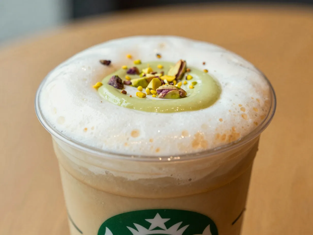 Pistachio cream cold brew with salted pistachio foam top