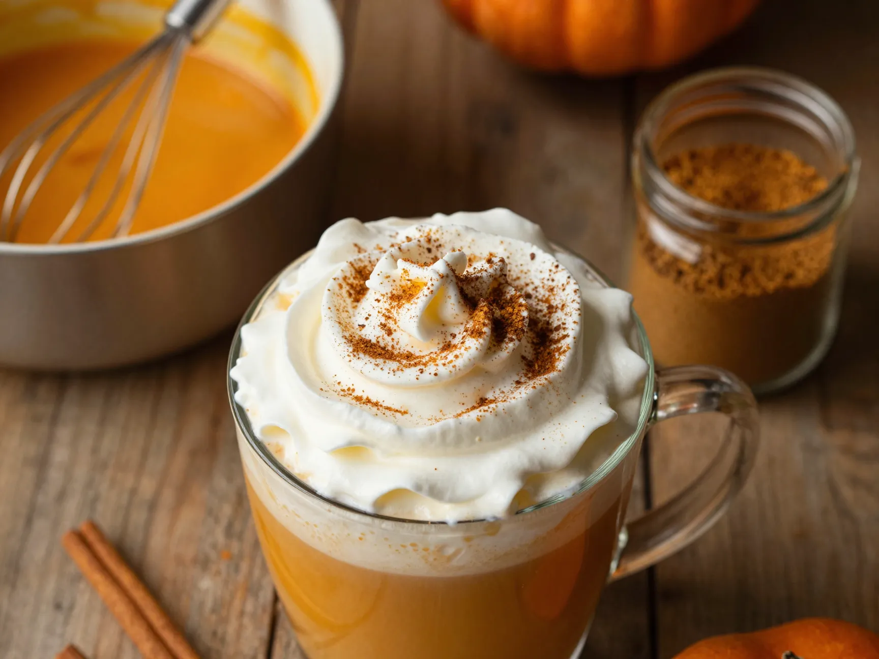 Pumpkin spice latte with real pumpkin puree and whipped cream