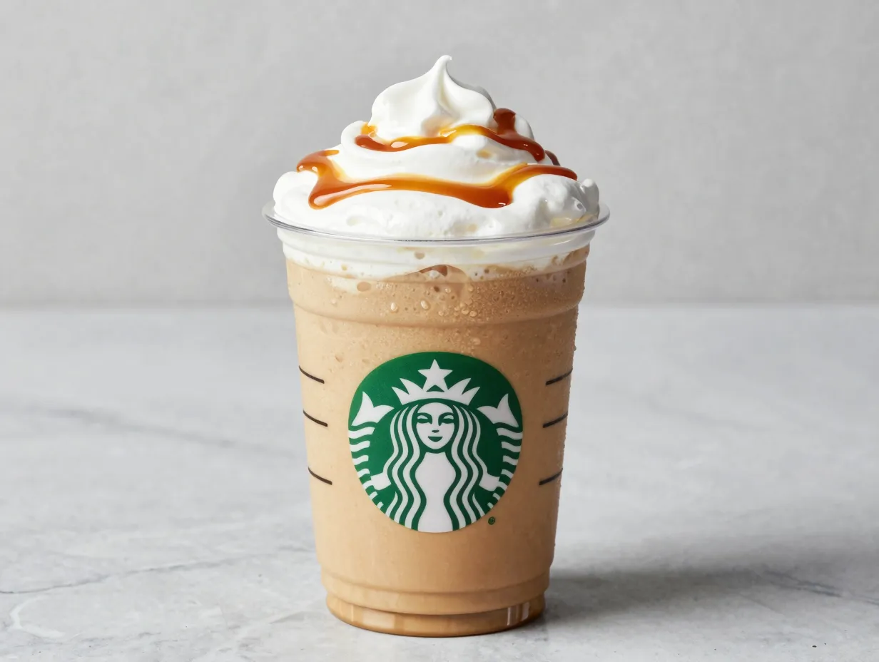 Iced caramel macchiato topped with vanilla sweet cream cold foam