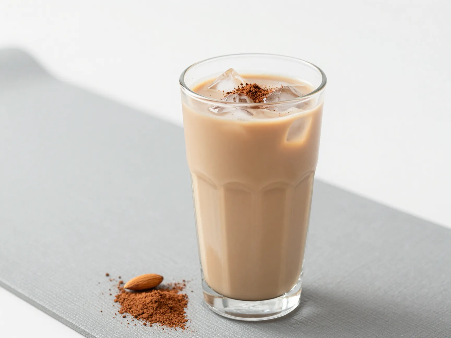 Skinny iced mocha latte with unsweetened cocoa powder and almond milk