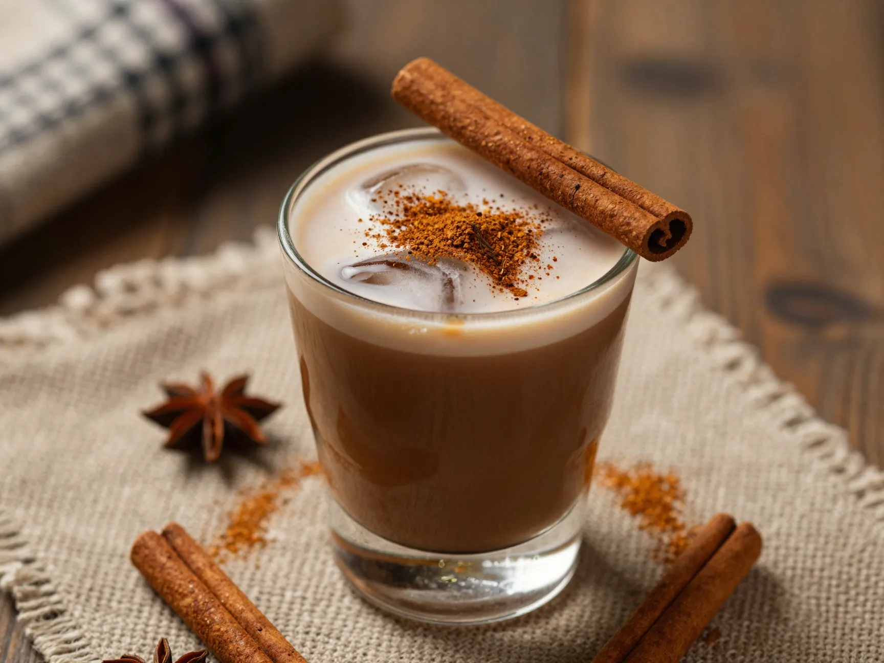 Spiced mexican mocha latte with cinnamon and cayanne pepper garnish