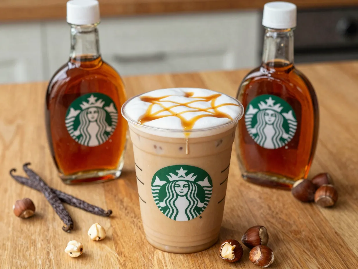 Hazelnut syrup replacing vanilla in an iced caramel macchiato