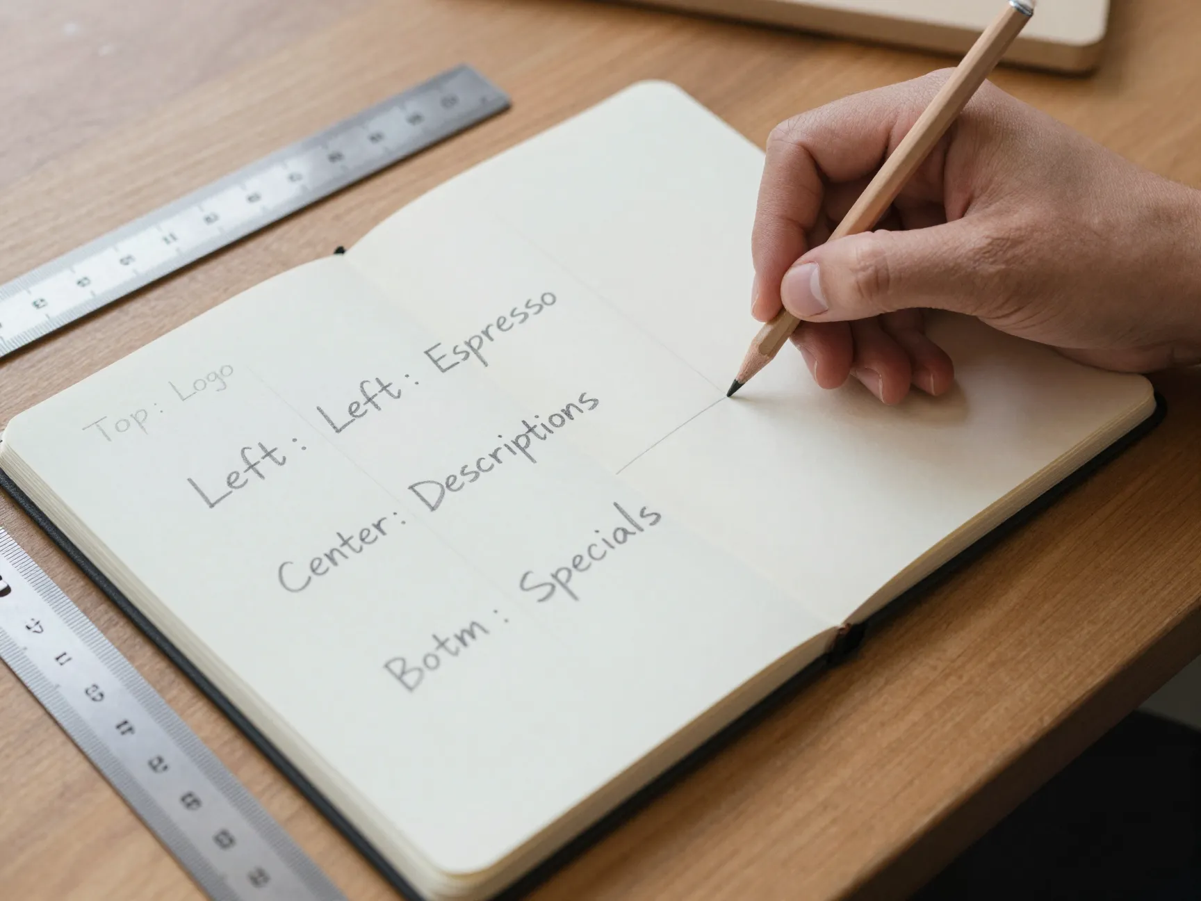 Defining layout and zones on paper before chalkboard creation