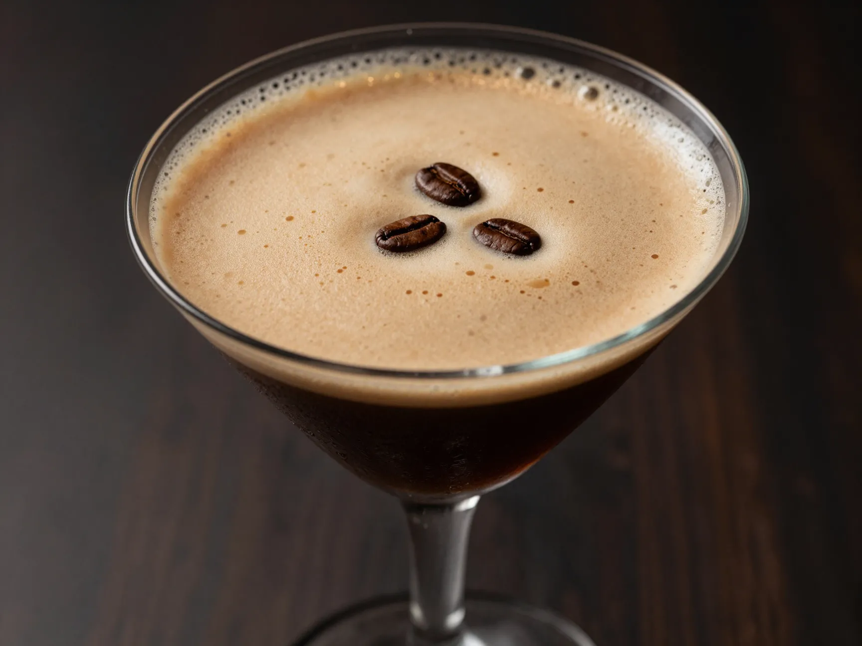 Van gogh double espresso martini with three floating beans