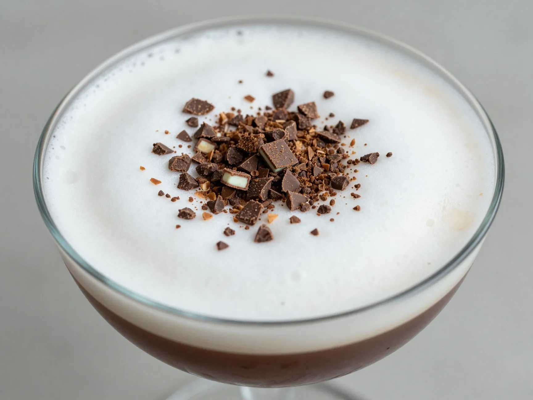 Thin mint espresso martini with crushed chocolate candy garnish