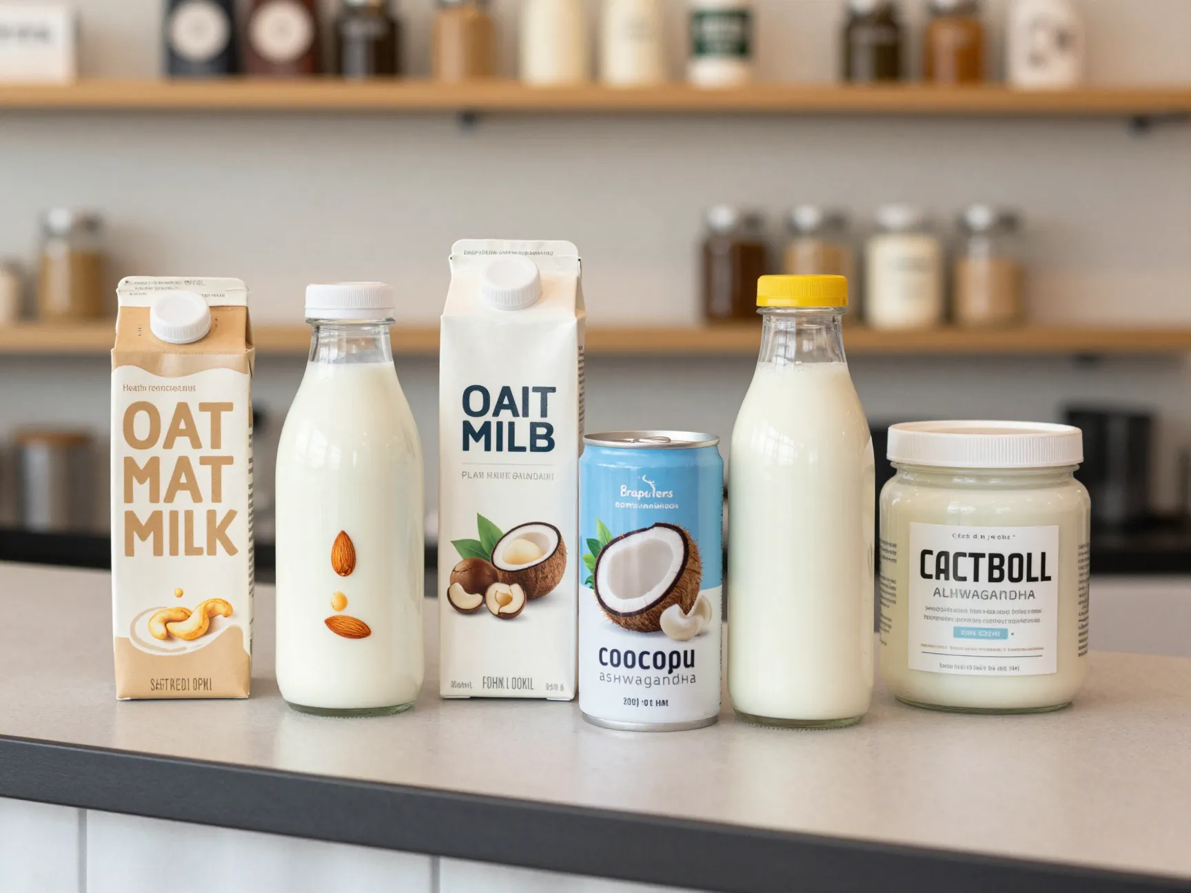 Health conscious plant based milk alternatives array of options