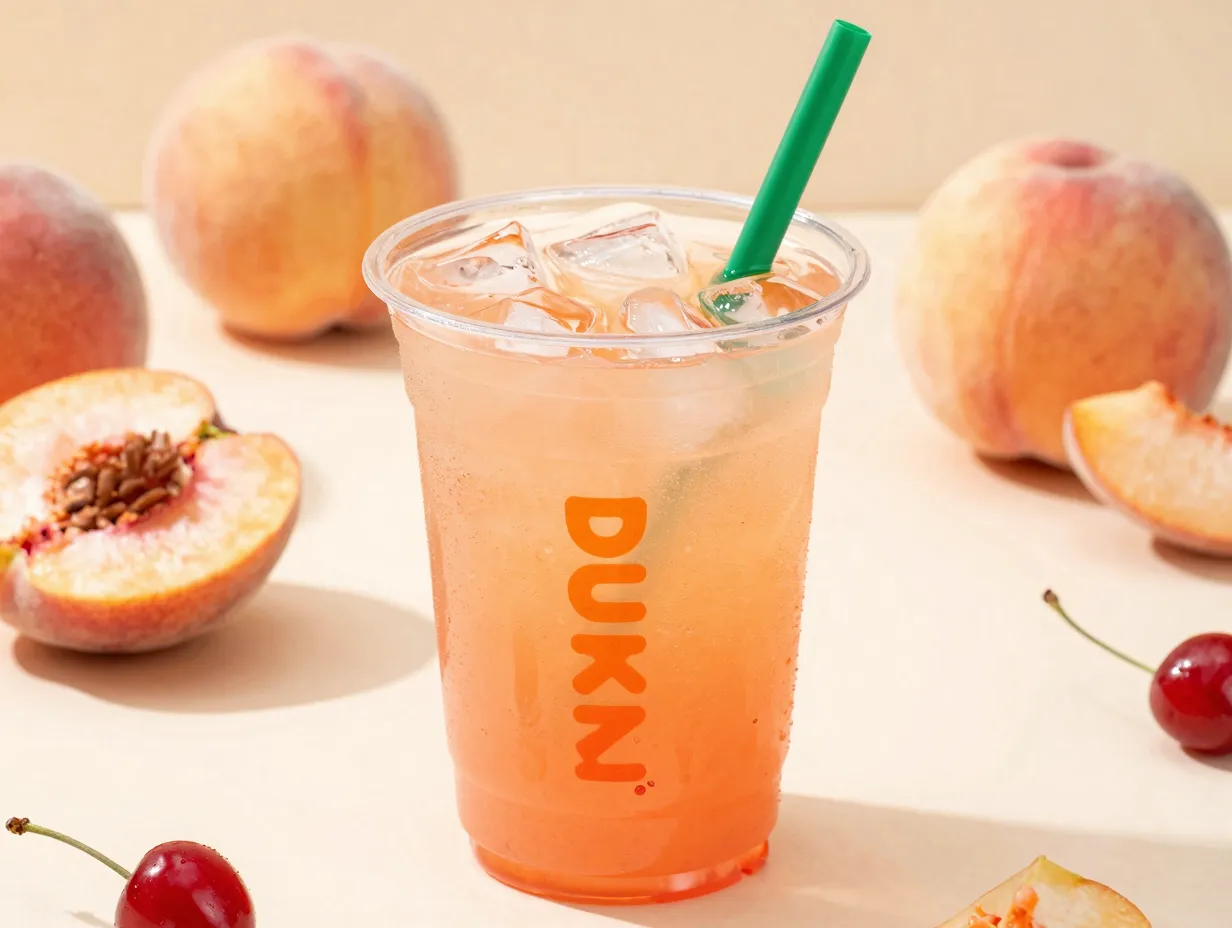 Peach cherry twist peachy pink fruity caffeinated summer beverage