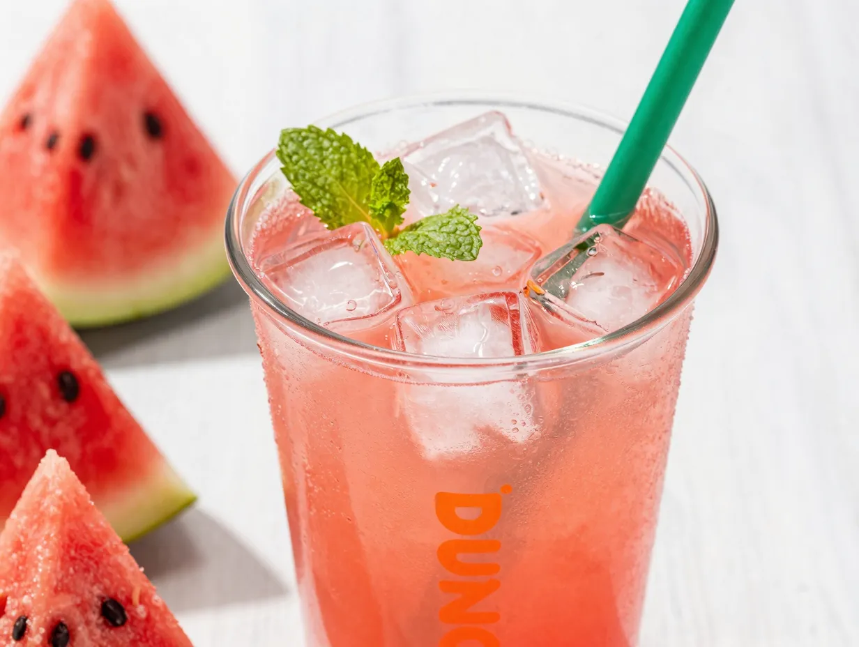 Watermelon mint bright pink light refreshing iced drink