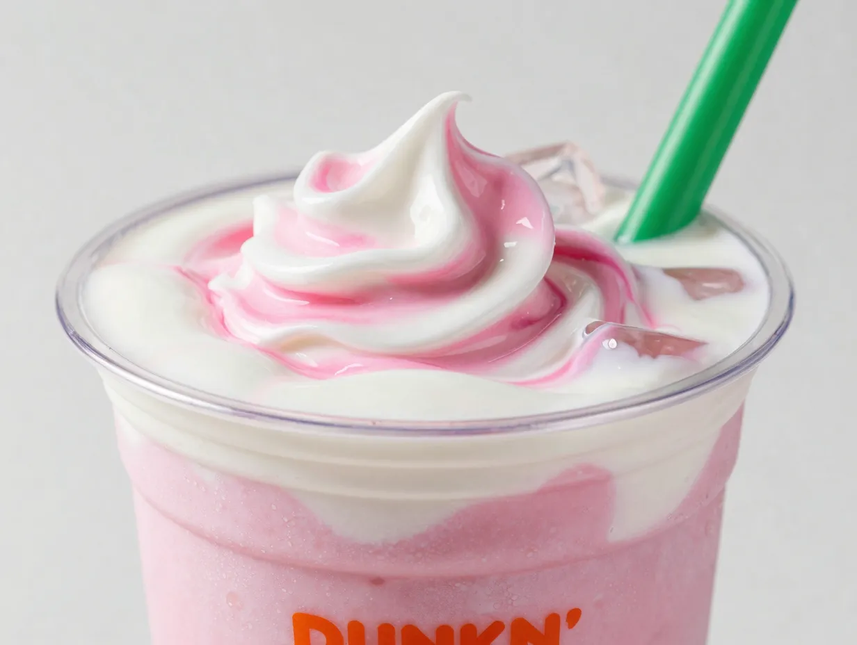 Raspberry coconut milk pink white swirled creamy dessert drink