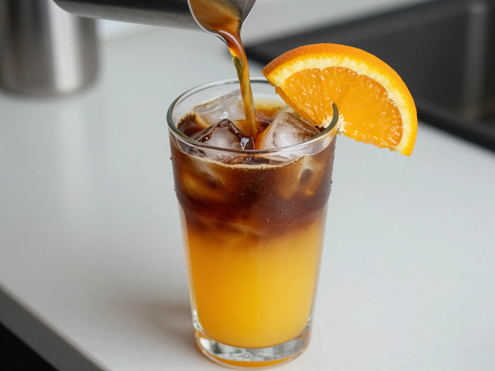 Citrus breeze iced americano with fresh orange garnish on ice