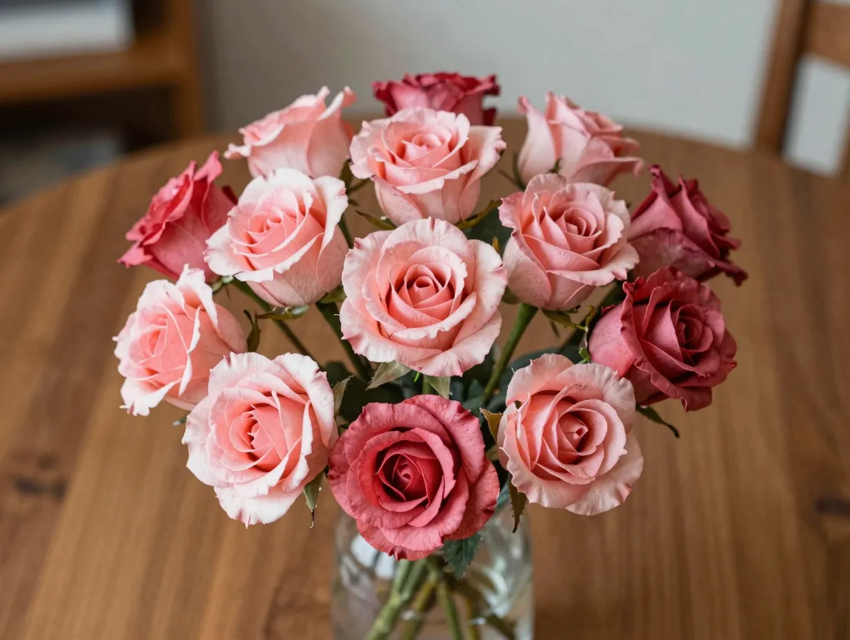 Coffee filter roses with watercolor petals on pipe cleaner stems arranged in vase