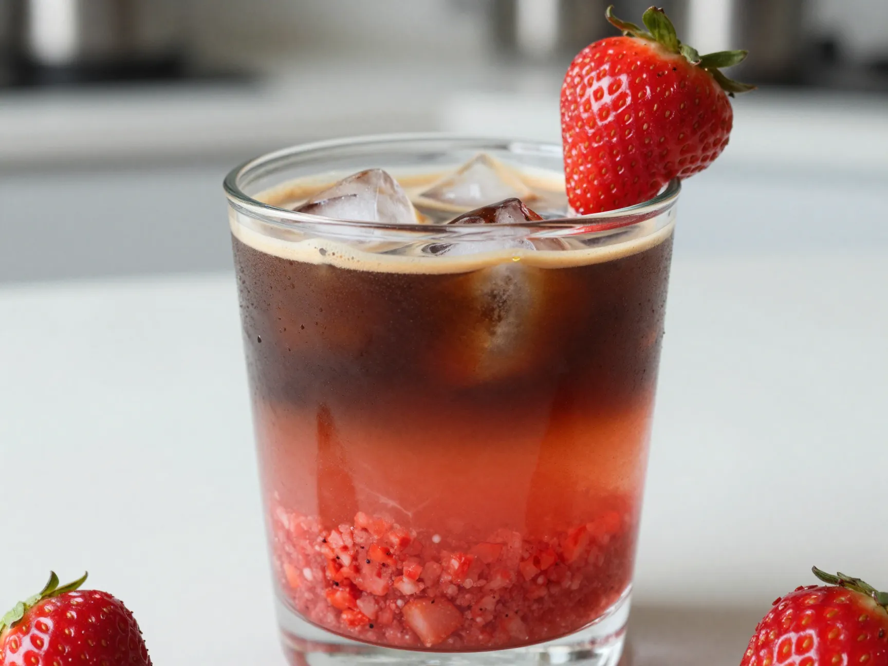 Berry splash americano with crushed strawberries and garnish