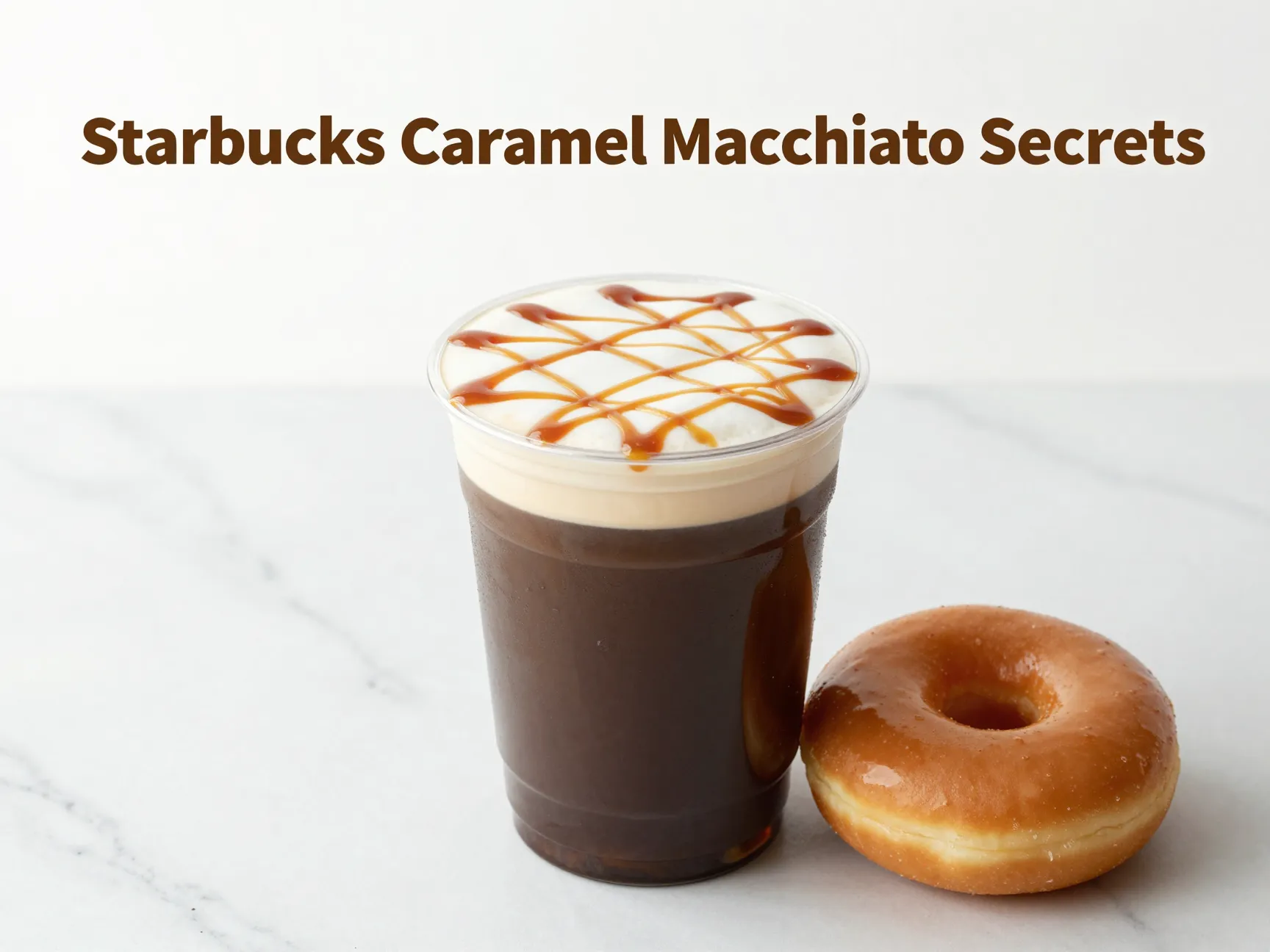 Caramel lined starbucks cup espresso milk drizzle donut side