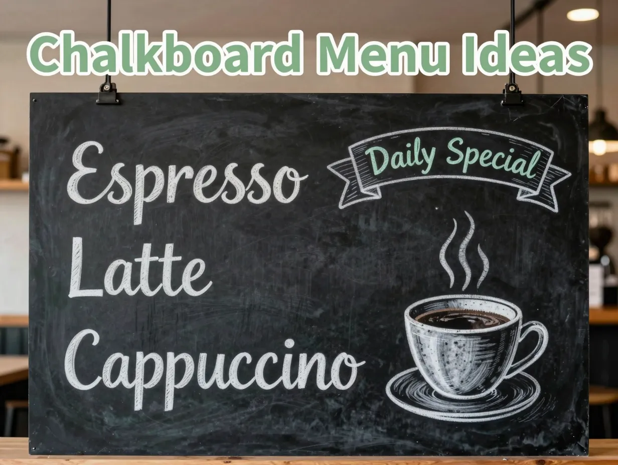 Charming coffee shop chalkboard menu with typography illustration