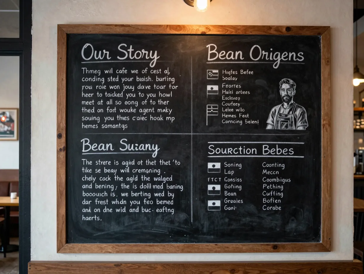 Storytelling chalkboard cafe origin story bean sourcing