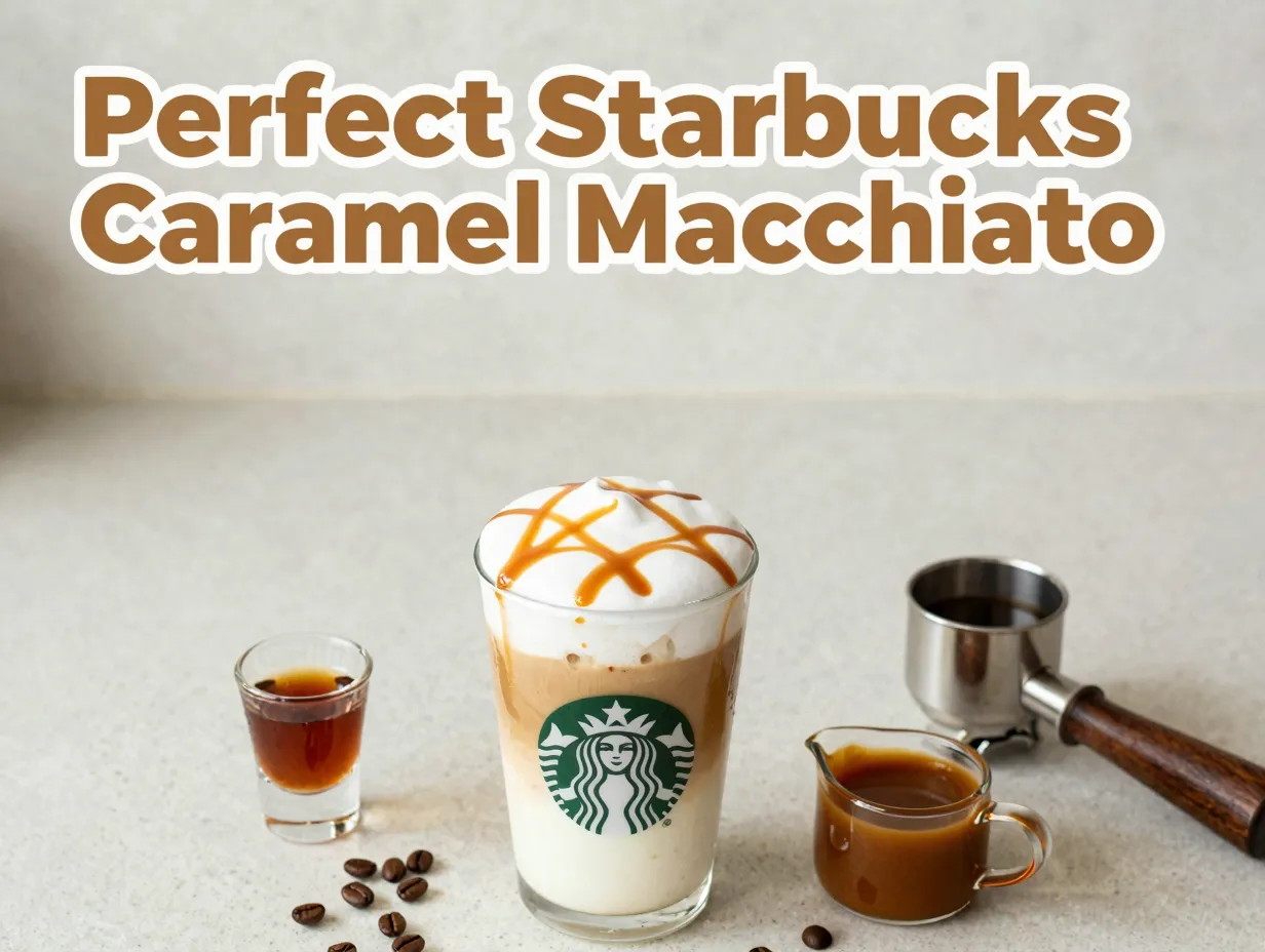 Starbucks caramel macchiato layered cup syrup ingredients flatlay