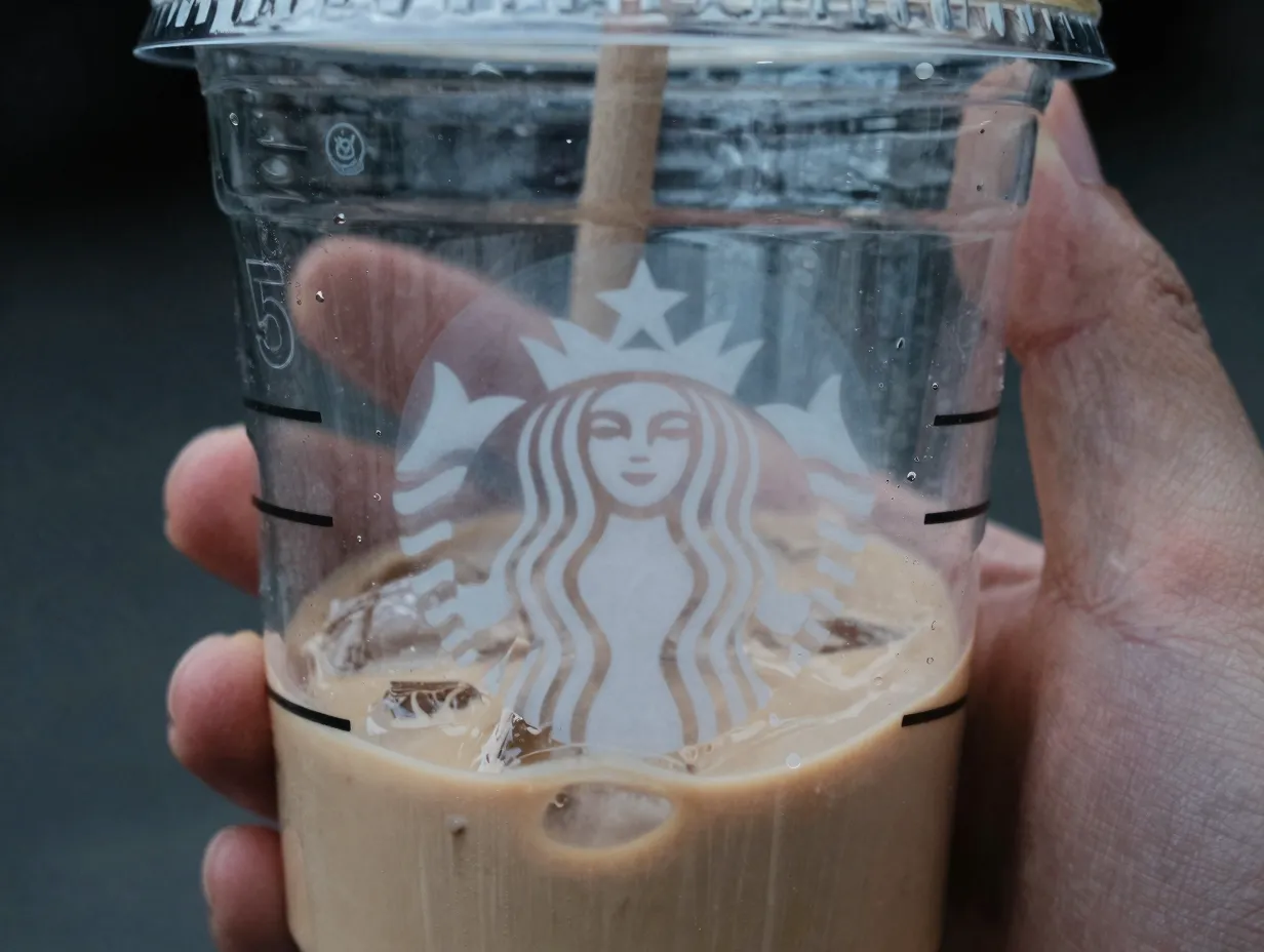 Starbucks cup with less ice showing significant empty space