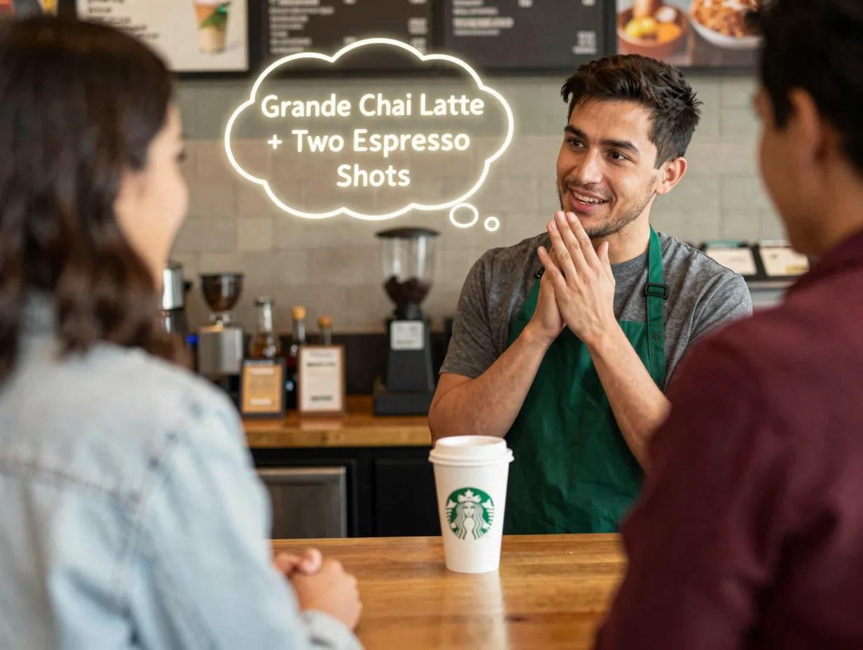 Barista listening to customer describing drink ingredients not name