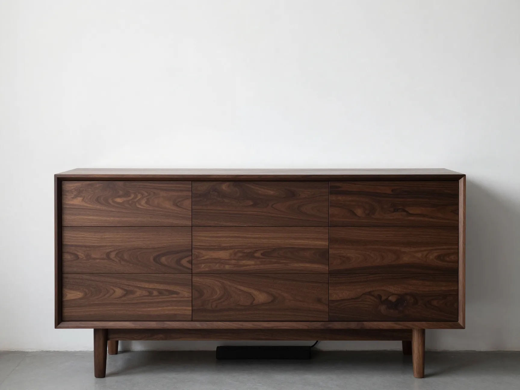 Dark walnut sideboard cabinet with drawers for coffee storage