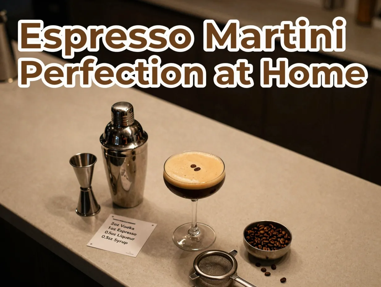 Perfect foamed espresso martini cocktail shaker tools home bar