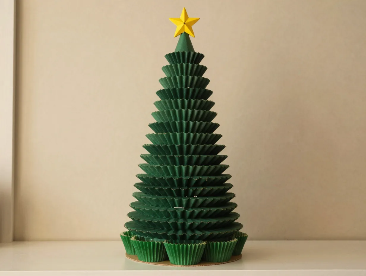 Layered coffee filter cupcake liner tabletop christmas tree cone