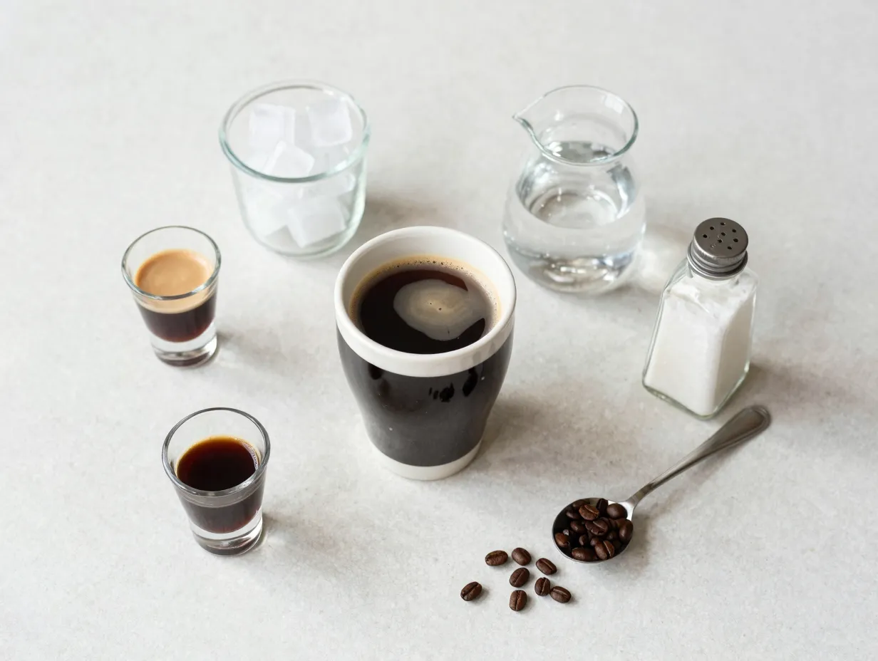Customization options arrayed around a central black americano